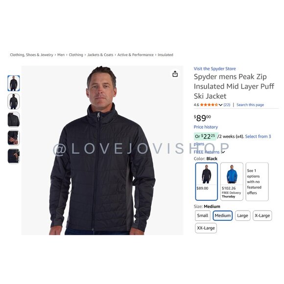 Mens | Spyder Peak Zip Insulated Mid Layer Puff Ski Jacket | Midnight Blue Grey - Picture 3 of 16